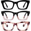 Hubeye Reading Glasses Oversized Square Blue Light Blocking – Black+Pink 2.25