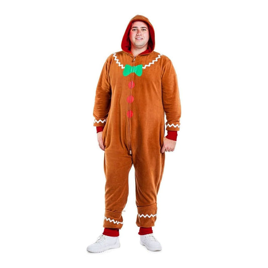 Adult Gingerbread Costume Hooded Zipper Jumpsuit Cosplay – Brown S
