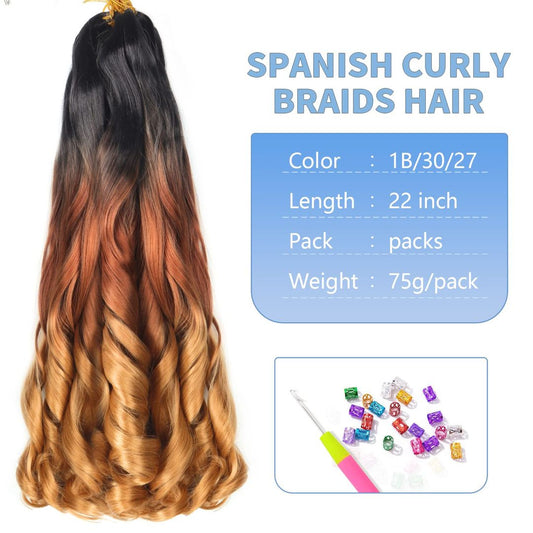 22 Inch French Curl Braiding Hair 8 Pack Loose Wavy Spiral – 1B/30/27