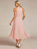 Ever-Pretty Halter Neck Midi Chiffon A-Line Wedding Guest Dress – Pink UK14