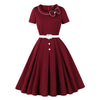 Womens Bow Neck Colour Block Vintage Cocktail Dress – Wine Red M