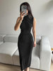 Women’s High-Neck Ruched Bodycon Maxi Dress Sleeveless