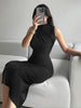 Women’s High-Neck Ruched Bodycon Maxi Dress Sleeveless
