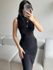 Women’s High-Neck Ruched Bodycon Maxi Dress Sleeveless